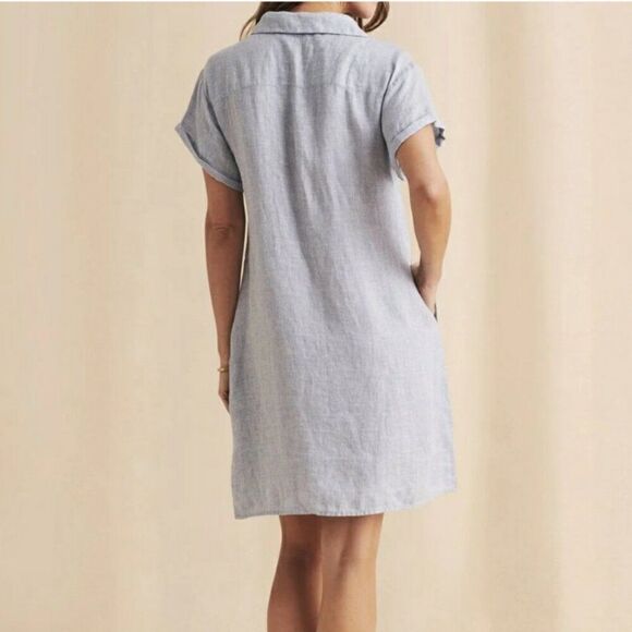 Faherty Hana Shirt Dress Size XS Blue Basket Weave 100% Linen Short Sleeve - Picture 12 of 13